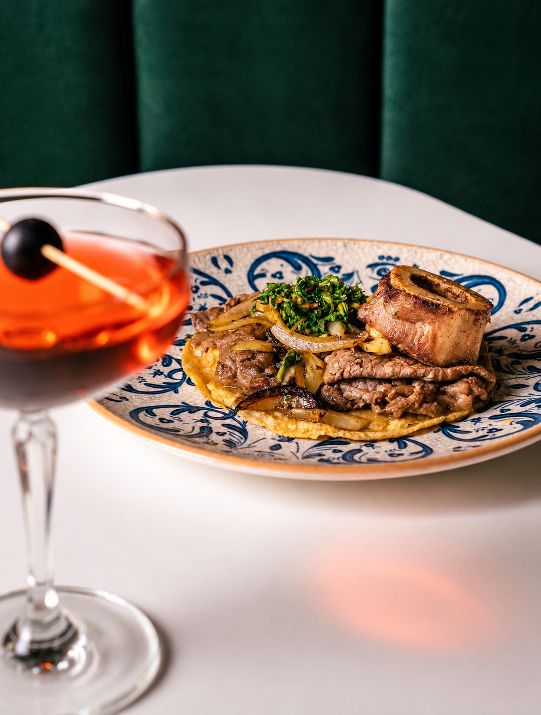 Bruma Brunch and Social Taco dish and cocktail